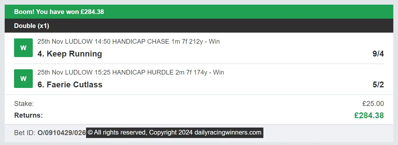 Daily Racing Winners - Winner - Double - 2024-11-25