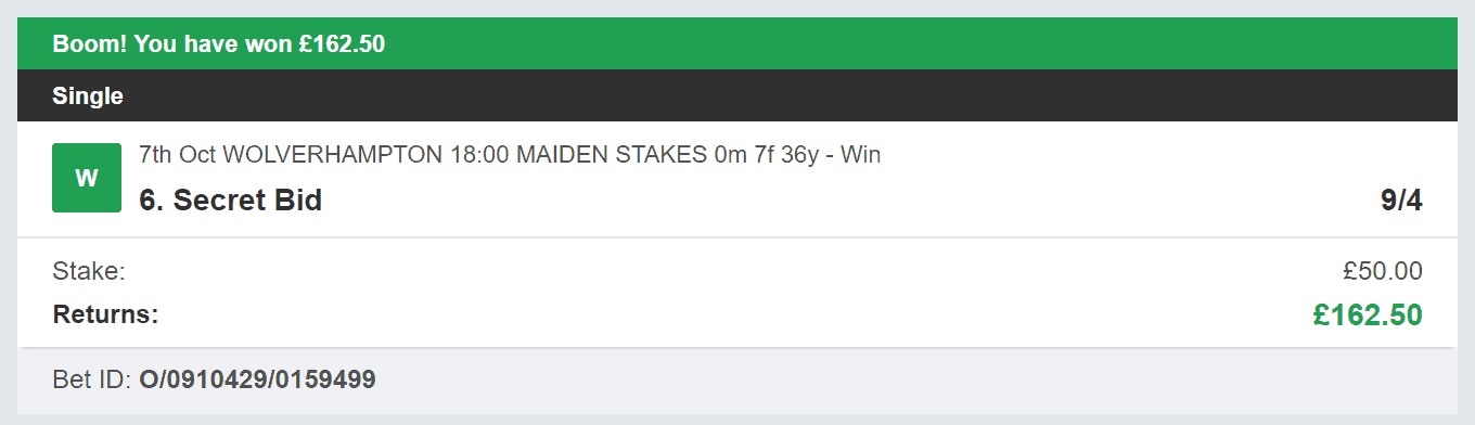 Daily Racing Winners - Winner 1 - 2023-10-07