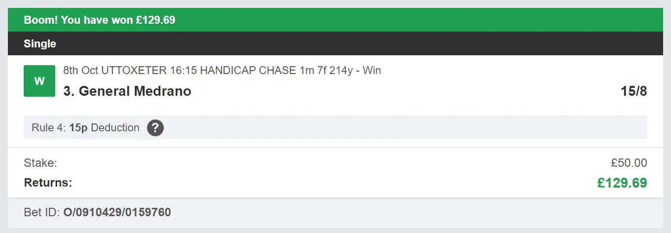 Daily Racing Winners - Winner 1 - 2023-10-08