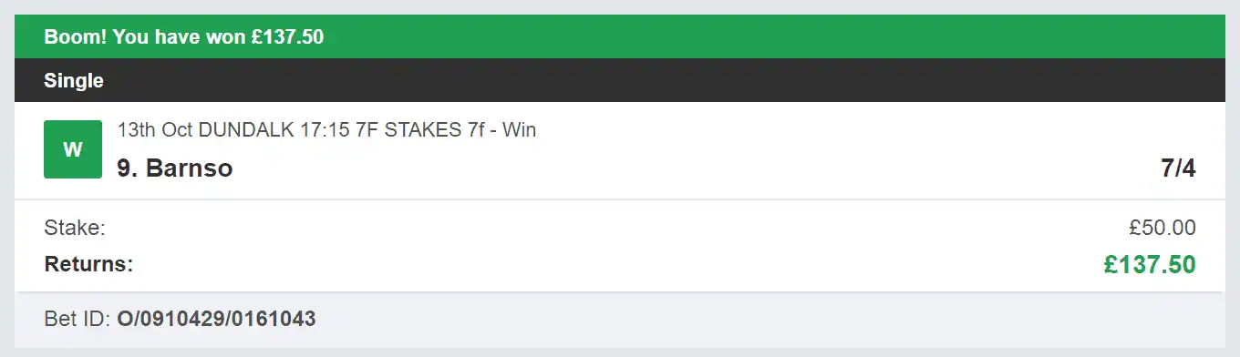 Daily Racing Winners - Winner 1 - 2023-10-13