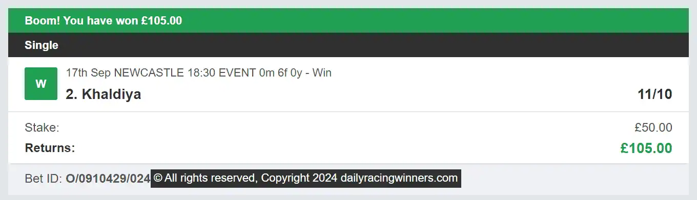 Daily Racing Winners - Winner 1 - 2024-09-17