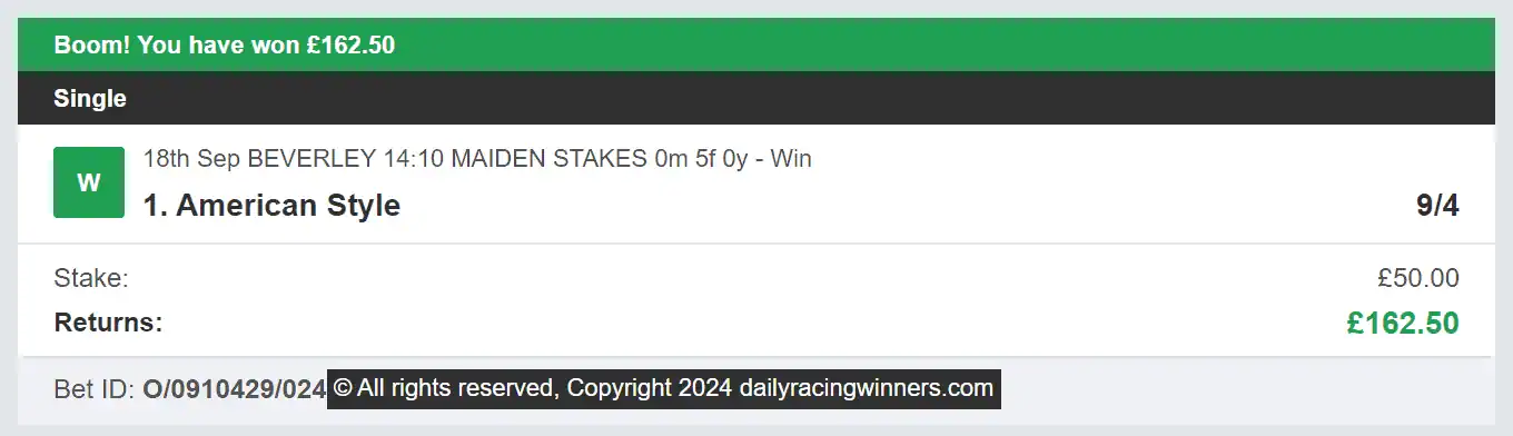 Daily Racing Winners - Winner 1 - 2024-09-18