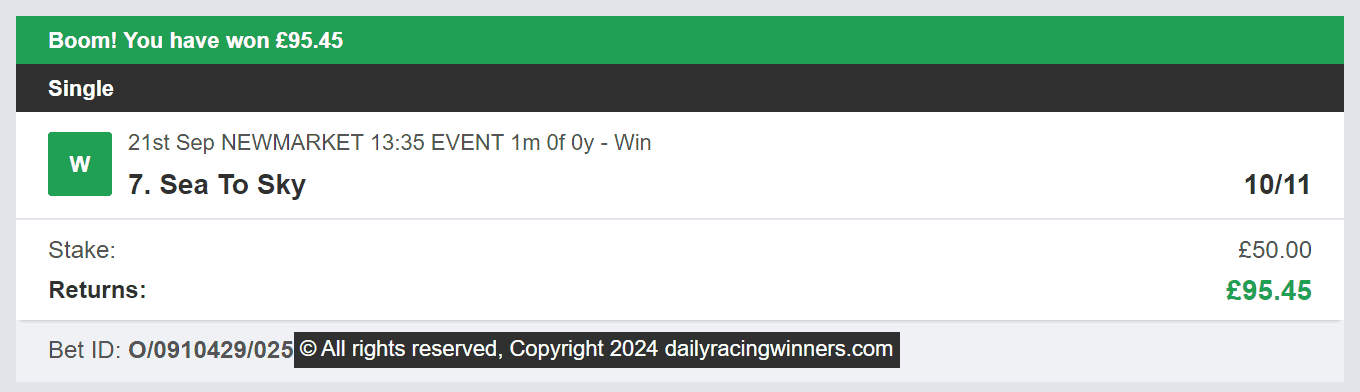 Daily Racing Winners - Winner 1 - 2024-09-21