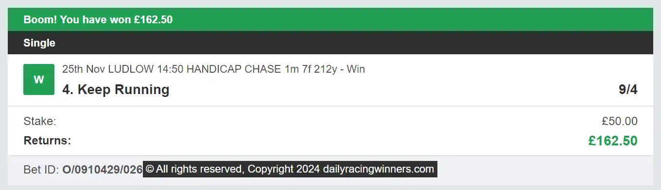 Daily Racing Winners - Winner 1 - 2024-11-25