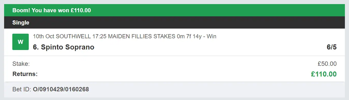 Daily Racing Winners - Winner 2 - 2023-10-10